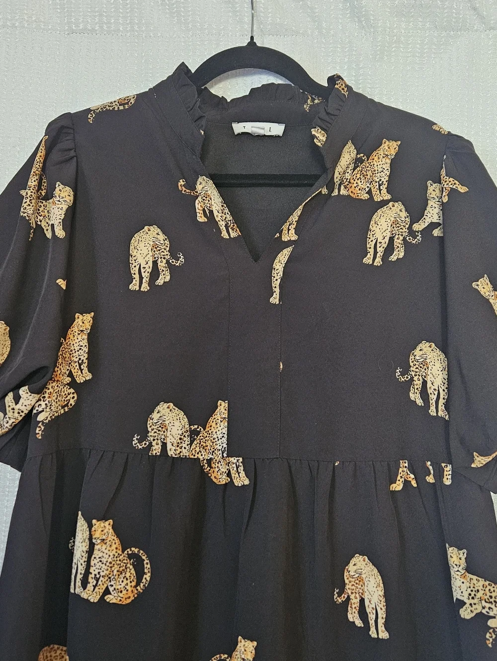 Black Leopard Print Tiered Dress Womens Size Large - Picture 3 of 9